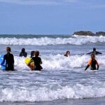 Family fun learning to surf in North Cornwall at Crackington Haven 10 mins from our luxury cottage Cornwall
